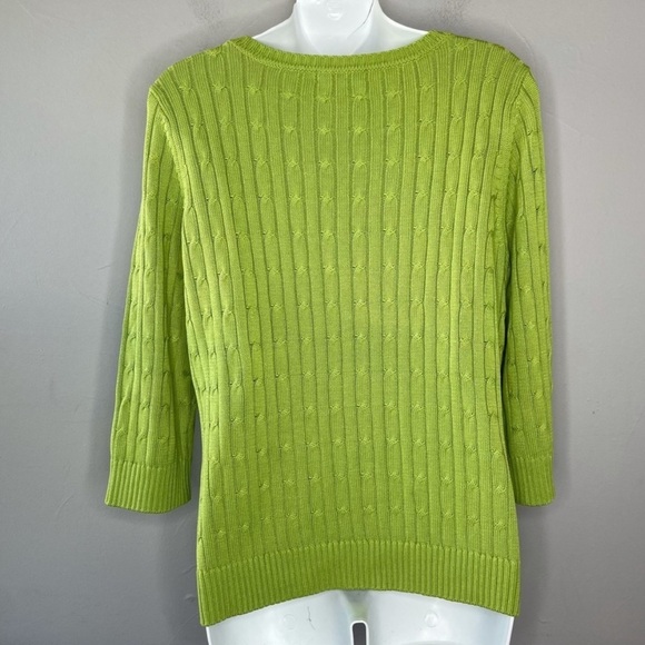 MARSHALL FIELDS Vintage Lime Green Silk Cable Knit Sweater Size Medium - Picture 4 of 5